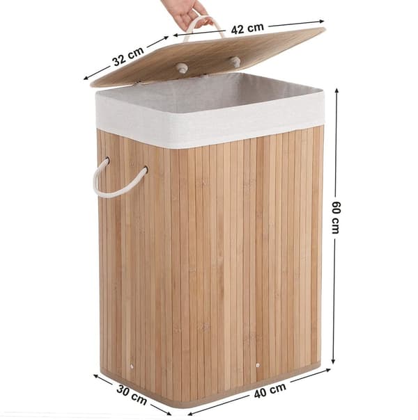 XL bambu tvättkorg 72L med avtagbart tvättbart tygpåse