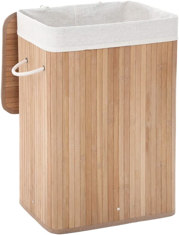 XL bambu tvättkorg 72L med avtagbart tvättbart tygpåse