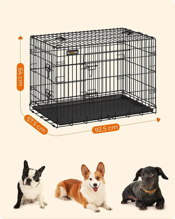 Hundbur L Metall 91x64x58 cm med två dörrar