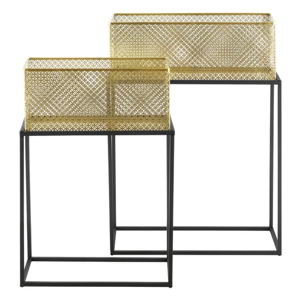[en.casa] Växtställ Anderlues-set 2-66x45x22cm-78x55x25 cm-med krukor-metall-svart-mässing-fyrkantig