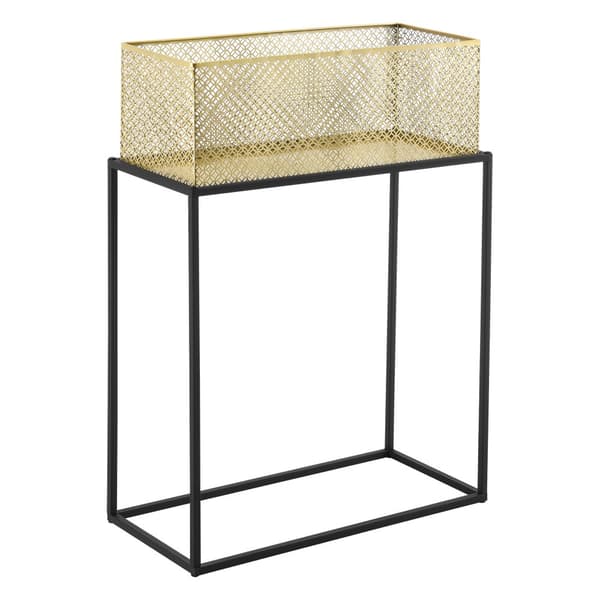 [en.casa] Växtställ Anderlues-set 2-66x45x22cm-78x55x25 cm-med krukor-metall-svart-mässing-fyrkantig