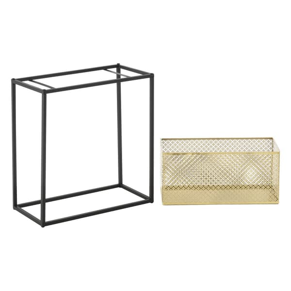 [en.casa] Växtställ Anderlues-set 2-66x45x22cm-78x55x25 cm-med krukor-metall-svart-mässing-fyrkantig
