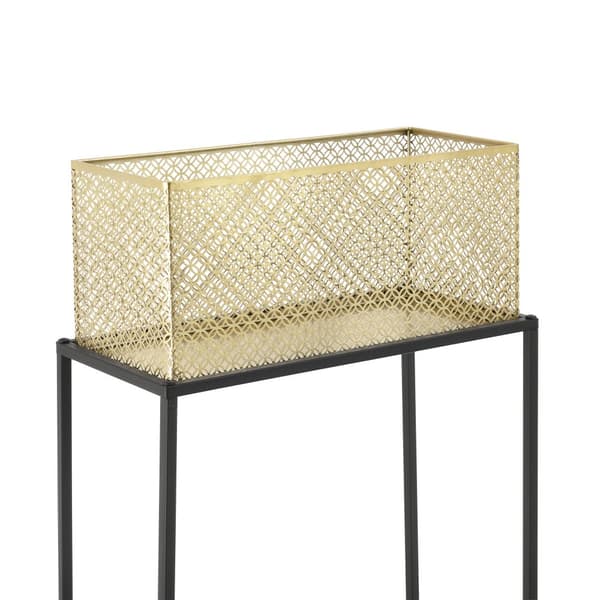 [en.casa] Växtställ Anderlues-set 2-66x45x22cm-78x55x25 cm-med krukor-metall-svart-mässing-fyrkantig