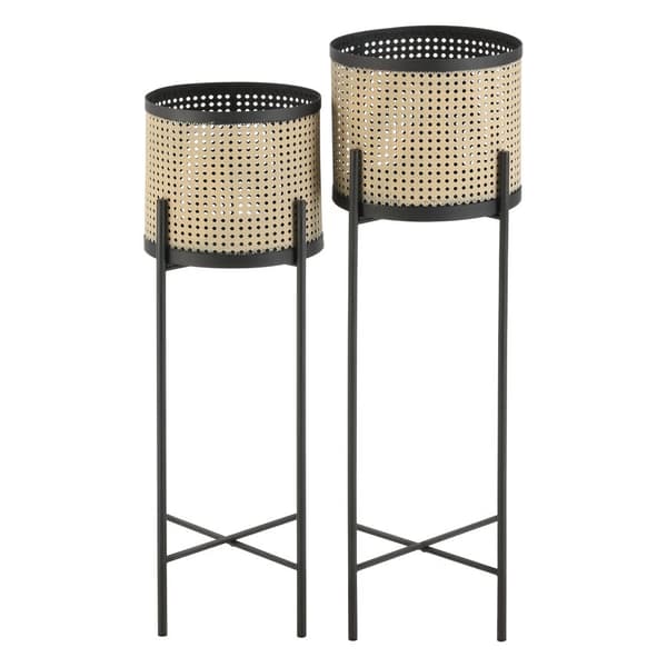 [en.casa] Piedestal Colfontaine-set om 2-med krukor-blomställ-växtställ-80x25,5x25,5cm-90x27x27cm-metall-svart-sandfärg