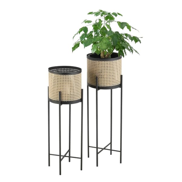[en.casa] Piedestal Colfontaine-set om 2-med krukor-blomställ-växtställ-80x25,5x25,5cm-90x27x27cm-metall-svart-sandfärg