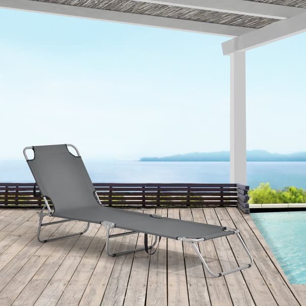 [casa.pro] Solsäng Carcao-186x55x24cm-stål-polyester-silver matt-mörkgrå-hopfällbar-5 olika lägen
