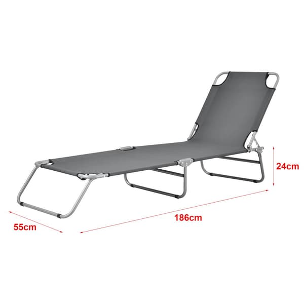 [casa.pro] Solsäng Carcao-186x55x24cm-stål-polyester-silver matt-mörkgrå-hopfällbar-5 olika lägen