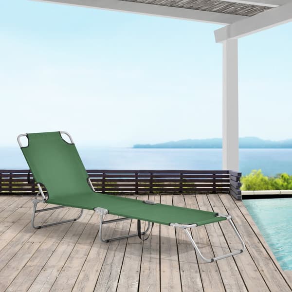 [casa.pro] Solsäng Carcao-186x55x24cm-stål-polyester-silver matt-mörkgrön-hopfällbar-5 olika lägen