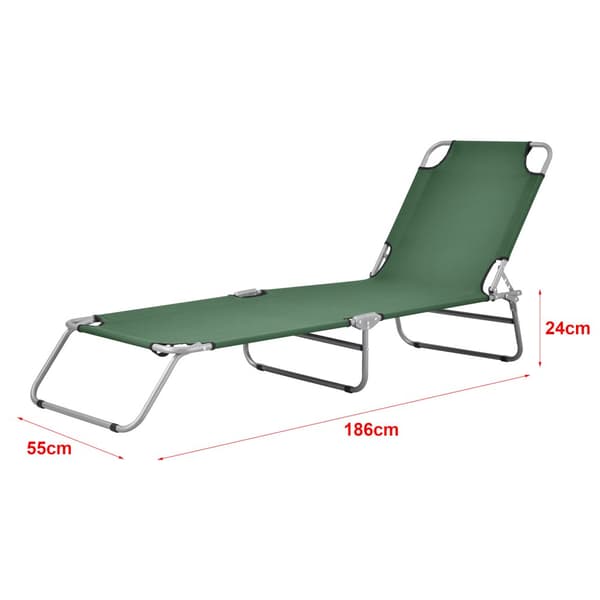 [casa.pro] Solsäng Carcao-186x55x24cm-stål-polyester-silver matt-mörkgrön-hopfällbar-5 olika lägen