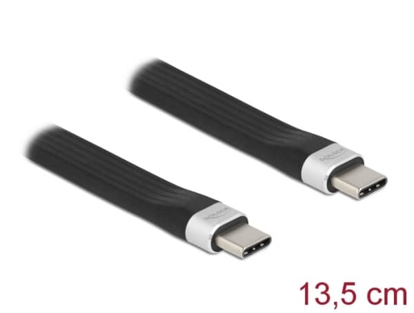 Delock - USB-kaapeli - USB-C (uros) - USB-C (uros) - USB 3.2 Gen 2 - 3 A - 13,5 cm - litteä - musta