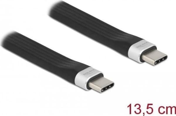 Delock - USB-kaapeli - USB-C (uros) - USB-C (uros) - USB 3.2 Gen 2 - 3 A - 13,5 cm - litteä - musta