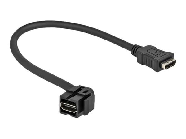 Delock - HDMI-kaapeli - HDMI naaras kulma, keystone HDMI uros suoraan - 30 cm - musta - 4K30 Hz (3840 x 2160) tuki