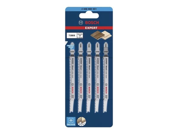 Bosch Expert Wood 2-side clean T308 B - Stikksagblad - for kryssfinér, bløtt tre, ikke-slipende trematerialer, solid wood furniture board - 5 deler -