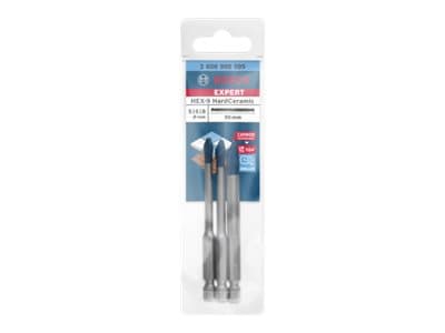 Bosch Expert HEX-9 HardCeramic - Borsett - for soft tile, hard tile - 3 deler - 5 mm, 6 mm, 8 mm - lengde: 90 mm