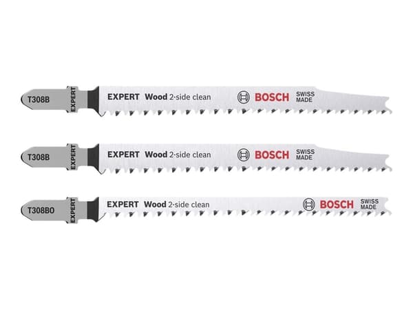 Bosch Expert Wood 2-puoleinen puhdas - pistosahanteräsarja - vanerille, massiivipuulle - 3 kpl - T-varsi - pituus: 117 mm
