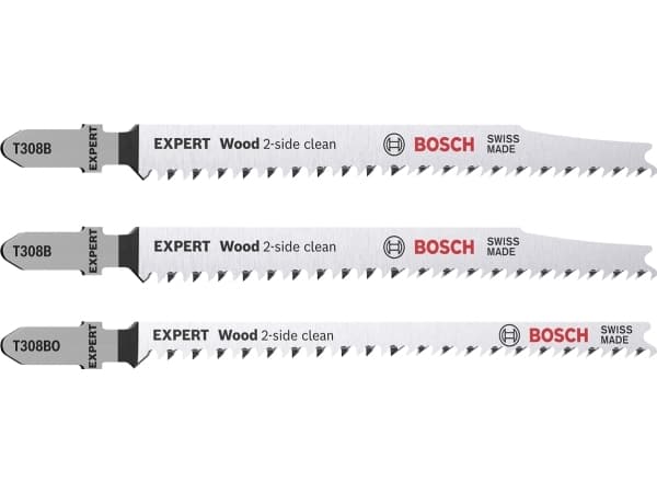 Bosch Expert Wood 2-puoleinen puhdas - pistosahanteräsarja - vanerille, massiivipuulle - 3 kpl - T-varsi - pituus: 117 mm