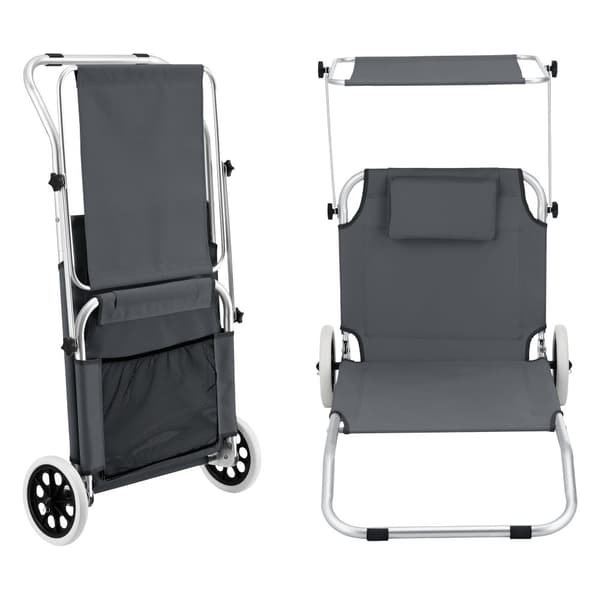 [en.casa] Solsäng Lazkano med tak och hjul-150x62cm-aluminium- 600D Oxford tyg-silver-mörkgrå-max.belastning: ca. 110 kg-med nätficka