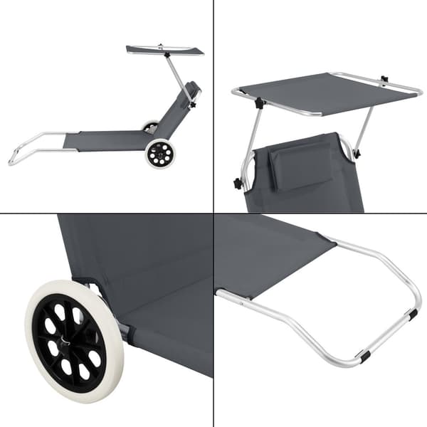 [en.casa] Solsäng Lazkano med tak och hjul-150x62cm-aluminium- 600D Oxford tyg-silver-mörkgrå-max.belastning: ca. 110 kg-med nätficka