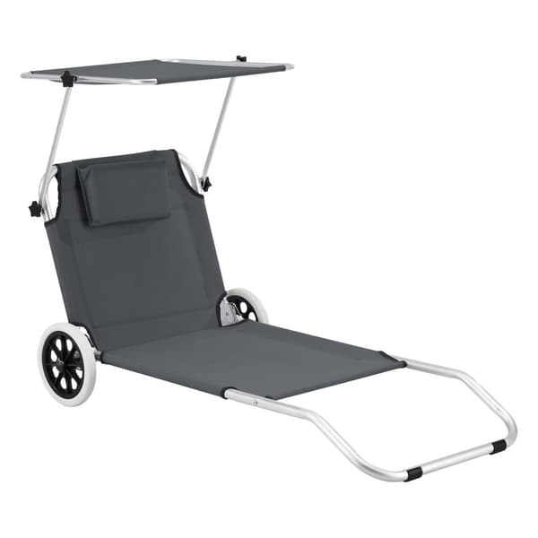 [en.casa] Solsäng Lazkano med tak och hjul-150x62cm-aluminium- 600D Oxford tyg-silver-mörkgrå-max.belastning: ca. 110 kg-med nätficka