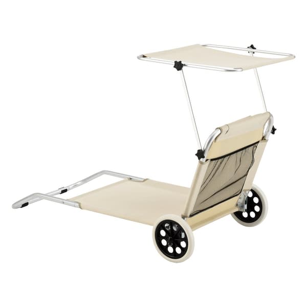 [en.casa] Solsäng Lazkano med tak och hjul-150x62cm-aluminium- 600D Oxford tyg-silver-beige-max.belastning: ca. 110 kg-med nätficka