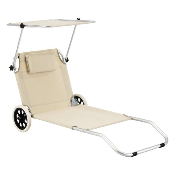 [en.casa] Solsäng Lazkano med tak och hjul-150x62cm-aluminium- 600D Oxford tyg-silver-beige-max.belastning: ca. 110 kg-med nätficka