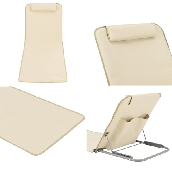 [en.casa] Strandmadrass Donostia set om 2-med kudde-hopfällbar-143x48cm-pulverlackerat stål-600D Oxford-tyg-beige