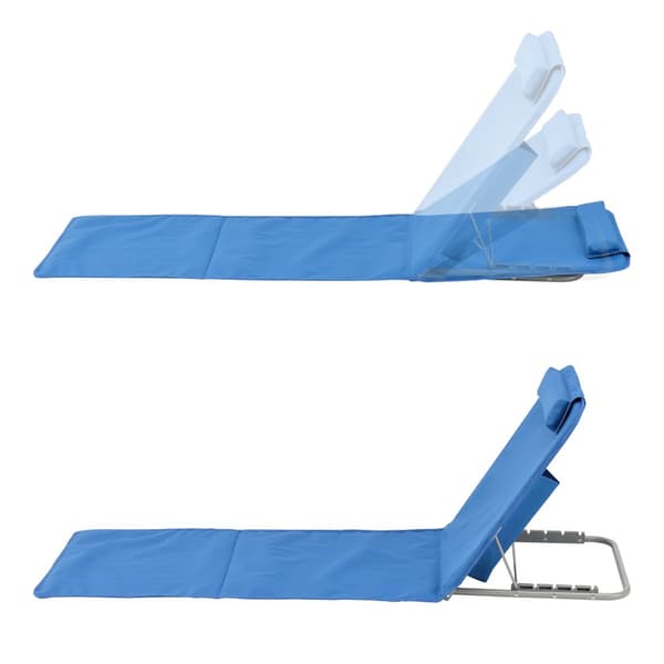 [en.casa] Strandmadrass Donostia set om 2-med kudde-hopfällbar-143x48cm-pulverlackerat stål-600D Oxford-tyg-blå