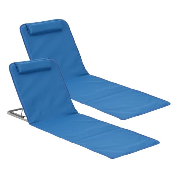 [en.casa] Strandmadrass Donostia set om 2-med kudde-hopfällbar-143x48cm-pulverlackerat stål-600D Oxford-tyg-blå
