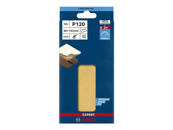 Bosch Expert C470 - Sandpapper - för lövträ, målarfärg på trä - 10 delar - rektangulär - grus: P120 - 133 mm x 80 mm