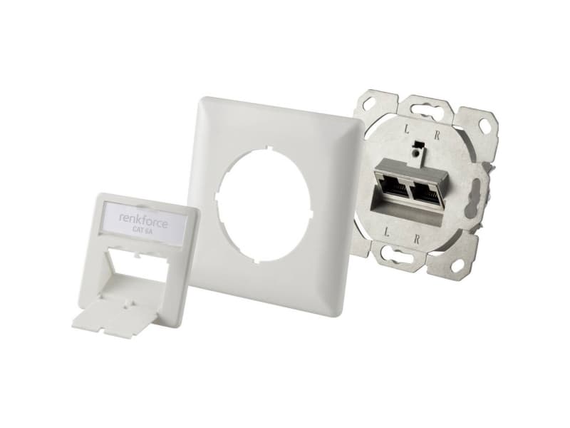 Renkforce Netværksstikdåse Planforsænket Indsats med centralplade og ramme CAT 6A 2 porte Hvid