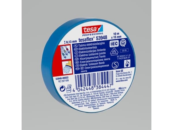 Tesa ELEKTROISOLASJONSBÅND. 5000V PVC 10M: 15MM BLÅ (H5394702) H5398835 TESA