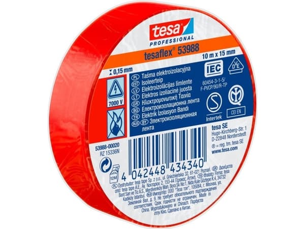 Tesa ELEKTROISOLASJONSBÅND. 5000V PVC 10M: 15MM RØD (H5394703) H5398820 TESA