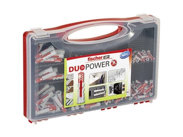 Fischer 535973, Väggplugg, Plast, Grå, Röd, 280 styck, Låda, 30 x DuoPower 5 x 25, 140 x DuoPower 6 x 30, 80 x DuoPower 8 x 40, 30 x DuoPower 10 x 50