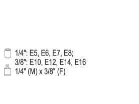 Yato YT-0520, Støpselsett, 1/4", Metrisk, 9 hoder, E10, E12, E14, E16, E5, E6, E7, E8, Kromvanadiumstål