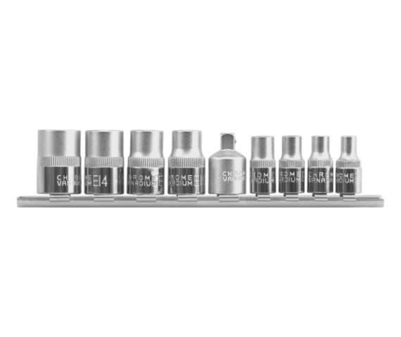 Yato YT-0520, Støpselsett, 1/4", Metrisk, 9 hoder, E10, E12, E14, E16, E5, E6, E7, E8, Kromvanadiumstål