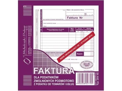 Michalczyk & Prokop Faktura for unntatte skattebetalere...204-4E