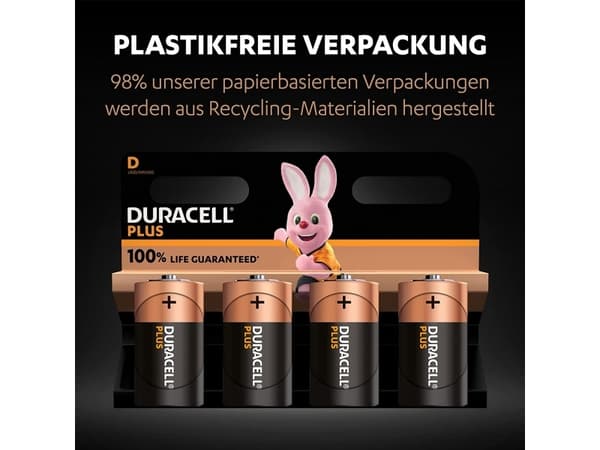 D-paristo Duracell Plus-D K4 Alkalinen mangaani 1,5 V 4 kpl