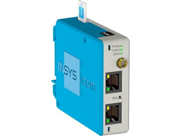 INSYS icom MIRO-L100 Celluar 4G router international frequencies VPN 1xEthernet 10/100BT 1xdig.in 1xdig.out Blå, Vit