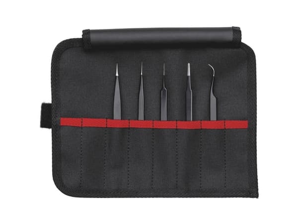 Knipex 92 00 01 ESD, Rustfritt stål, Sort, Flat, Spiss, Bøyd, Rett, 182 g, 5 stykker