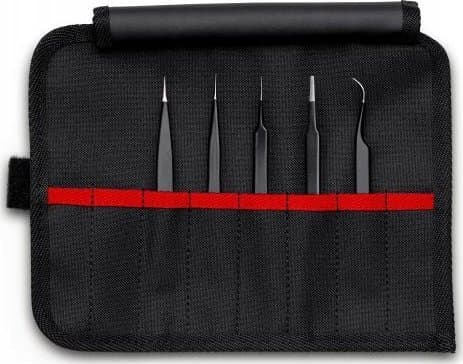 Knipex 92 00 01 ESD, Rustfritt stål, Sort, Flat, Spiss, Bøyd, Rett, 182 g, 5 stykker