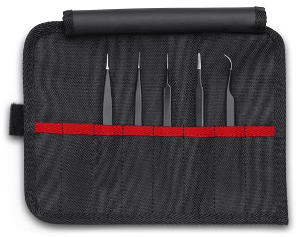 Knipex 92 00 01 ESD, Rustfritt stål, Sort, Flat, Spiss, Bøyd, Rett, 182 g, 5 stykker