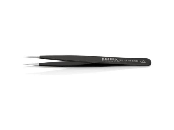 Knipex 92 21 01 ESD, Rustfritt stål, Sort, Spiss, Rett, 17 g, 11 mm