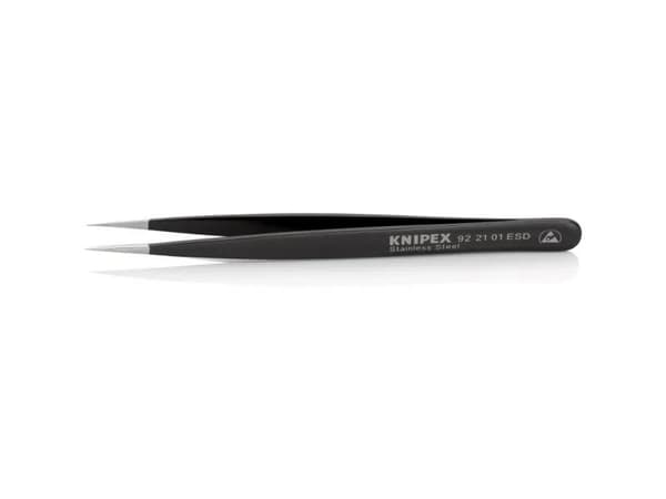 Knipex 92 21 01 ESD, Rustfritt stål, Sort, Spiss, Rett, 17 g, 11 mm