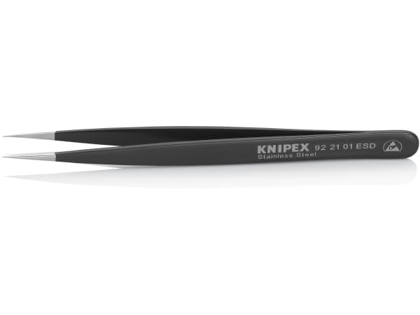 Knipex 92 21 01 ESD, Rustfritt stål, Sort, Spiss, Rett, 17 g, 11 mm