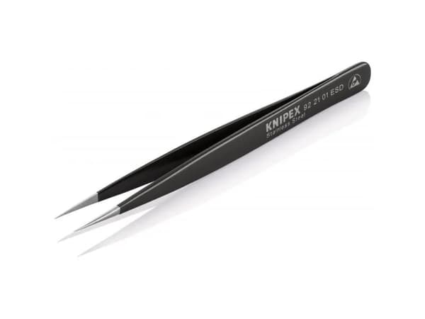 Knipex 92 21 01 ESD, Rustfritt stål, Sort, Spiss, Rett, 17 g, 11 mm