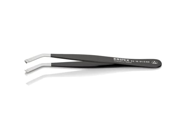 Knipex 92 16 01 ESD, Rustfrit stål, Sort, Flad, Kurvet, 15 g, 10 mm