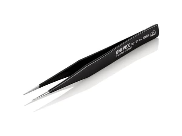 Knipex 92 21 02 ESD, Rustfritt stål, Sort, Flat, Rett, 18 g, 12 mm