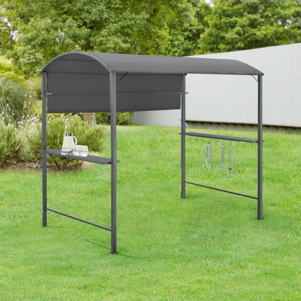 [en.casa] BBQ-paviljong Pyrgos-215x220x140cm-pulverlackerat stål-eldtåligt tak-med sidohyllor-antracit-mörkgrå