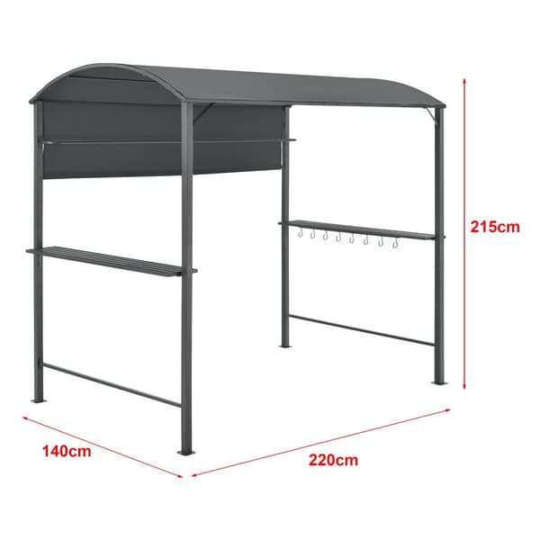 [en.casa] BBQ-paviljong Pyrgos-215x220x140cm-pulverlackerat stål-eldtåligt tak-med sidohyllor-antracit-mörkgrå