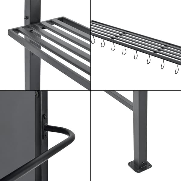[en.casa] BBQ-paviljong Pyrgos-215x220x140cm-pulverlackerat stål-eldtåligt tak-med sidohyllor-antracit-mörkgrå